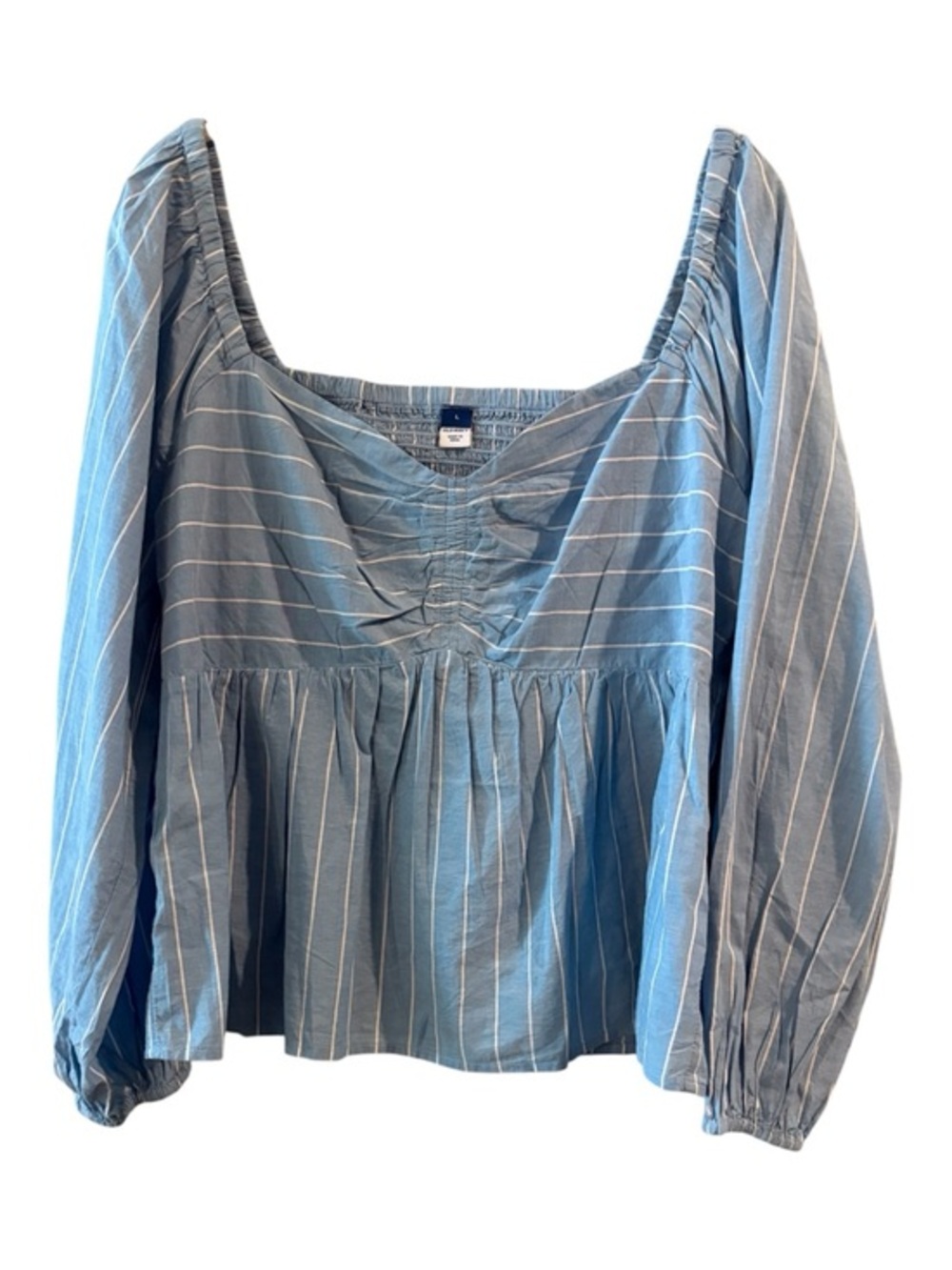 Old Navy Coastal Blue Striped Smocked Blouse NWT Size Large Puff Sleeve Boho